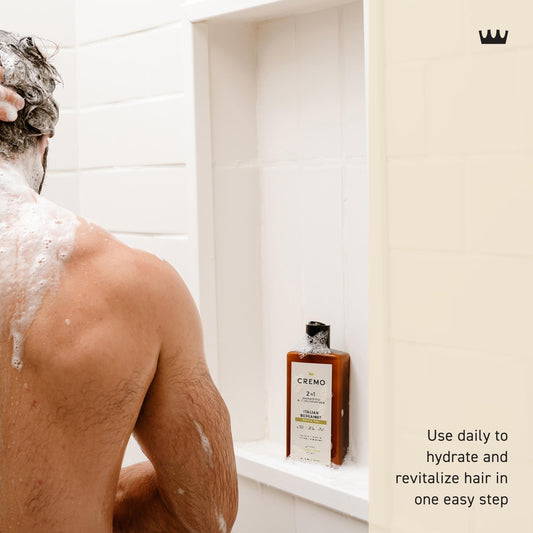 Cremo shampoo texture pouring to show lather and lightweight hydration benefit