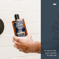 Cremo bottle in-shower use illustrating scent development and practical daily grooming benefit