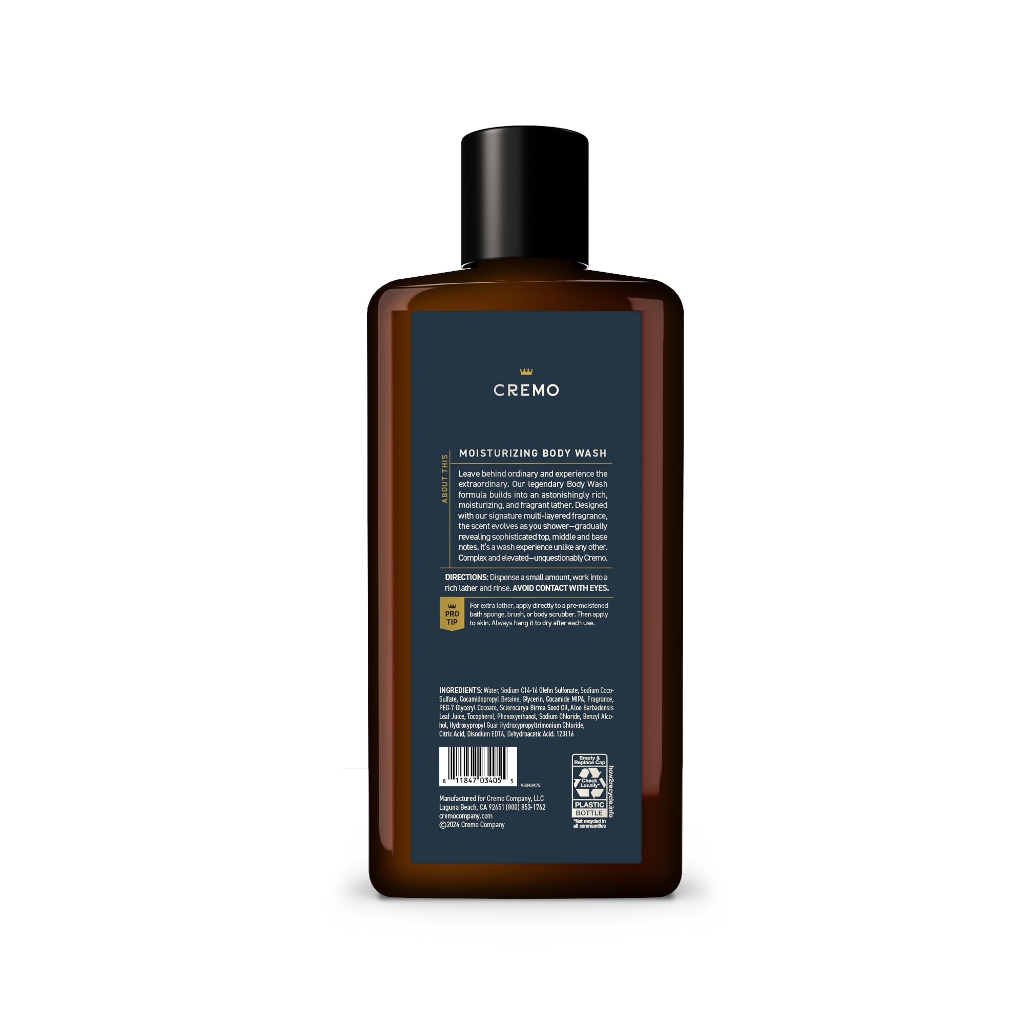 Cremo lifestyle bathroom setup with bottle and towel conveying elevated grooming routine benefit