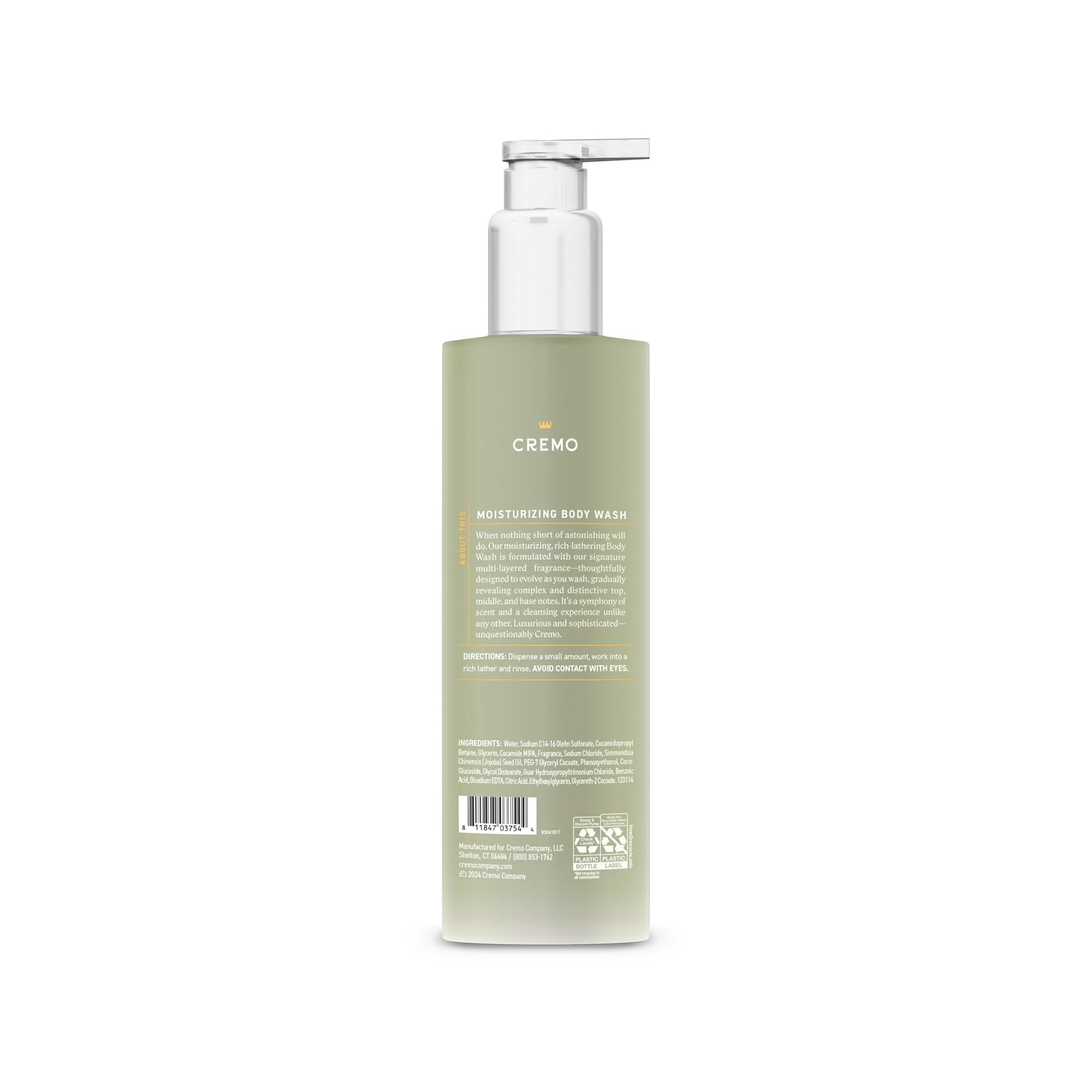 Cremo pear blossom next to everyday objects showing 16 fl oz scale for purchase clarity