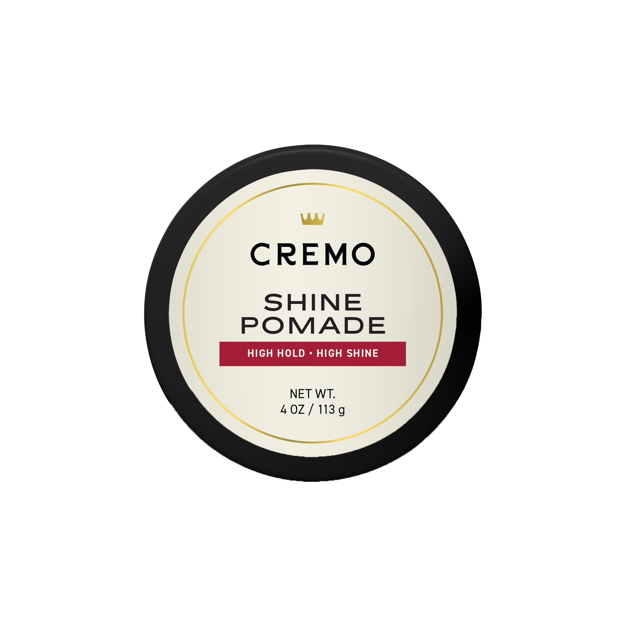 Cremo pomade front tub showing label and compact 4 oz size, ideal for travel