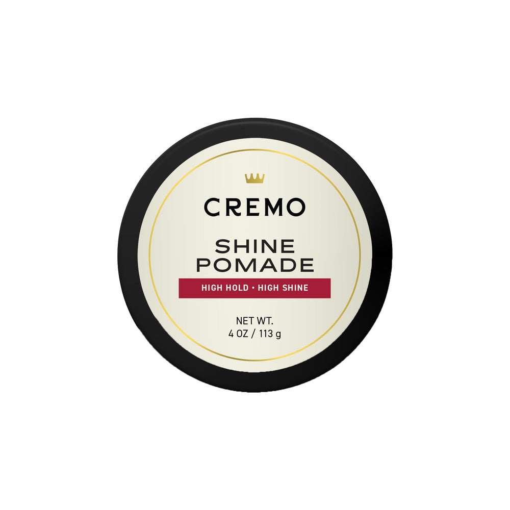 Cremo pomade front tub showing label and compact 4 oz size, ideal for travel