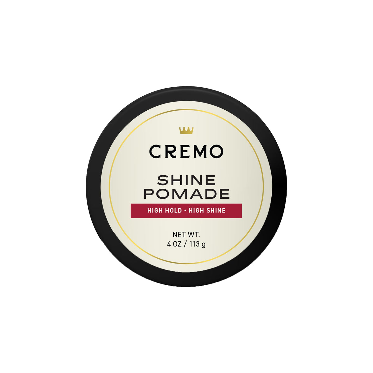 Cremo pomade front tub showing label and compact 4 oz size, ideal for travel