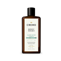 Cremo bottle front view showing Silver Water & Birch fragrance and easy-grip label providing clarity