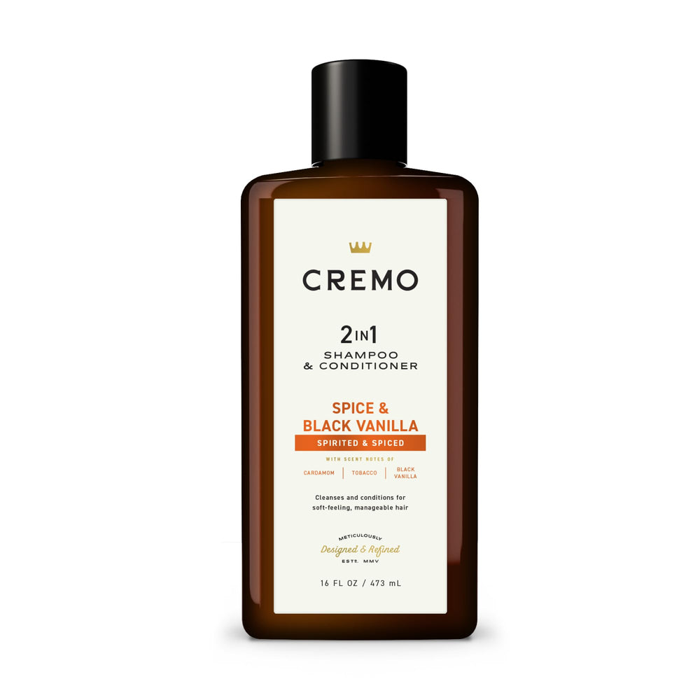 Cremo front bottle showing label and 16 fl oz size, highlights convenience