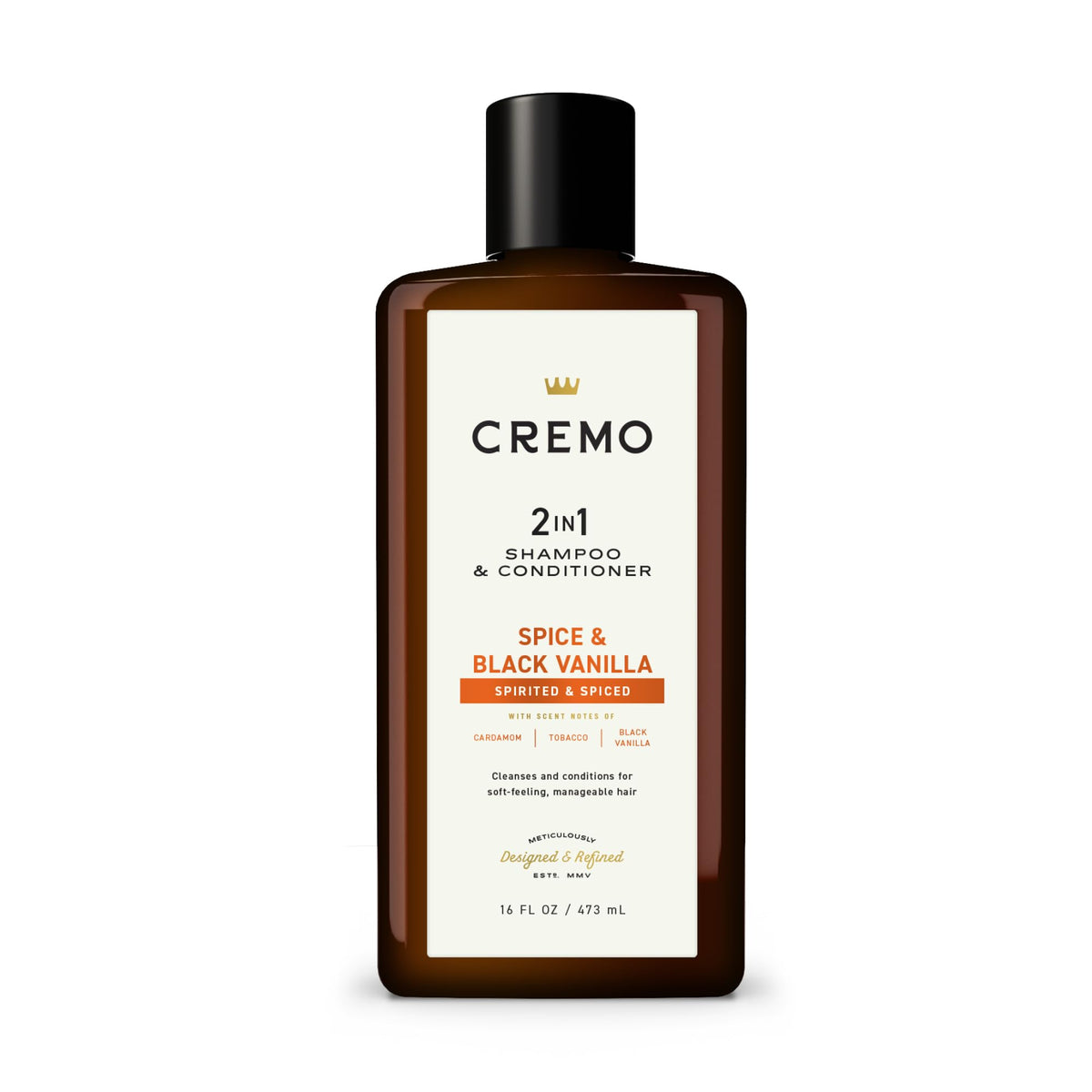 Cremo front bottle showing label and 16 fl oz size, highlights convenience