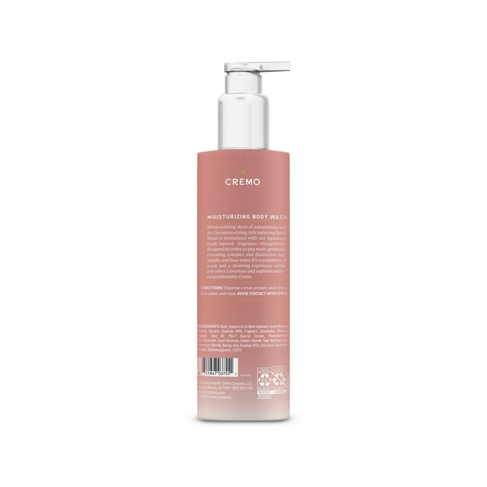 Cremo bottle in bathroom lifestyle setting suggesting a luxurious, fragrant shower routine