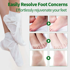 CRISTALBOX foot mask in use on feet with socks over masks for hands-free wear