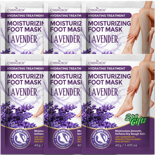 CRISTALBOX front packaging showing six moisturizing foot masks for easy selection