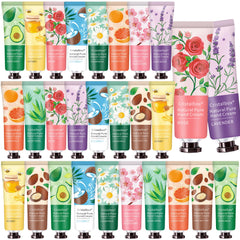 CRISTALBOX front packaging showing 28 travel hand lotion tubes and assorted scents