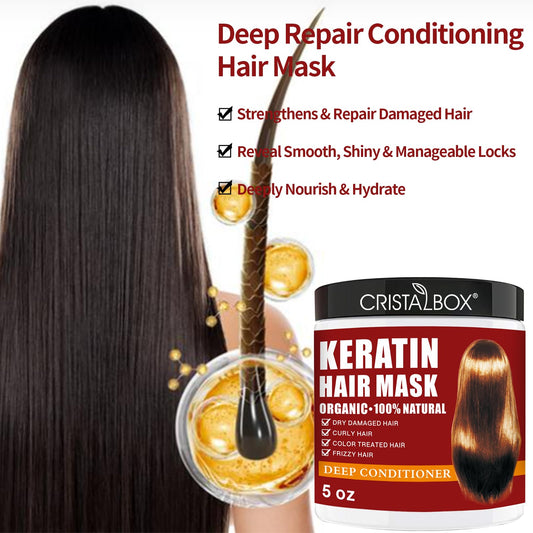 CRISTALBOX keratin mask close-up cream texture demonstrating rich smoothing benefits