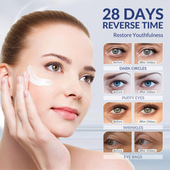 Crogooe applying cream under eye illustrating targeted use and de-puffing
