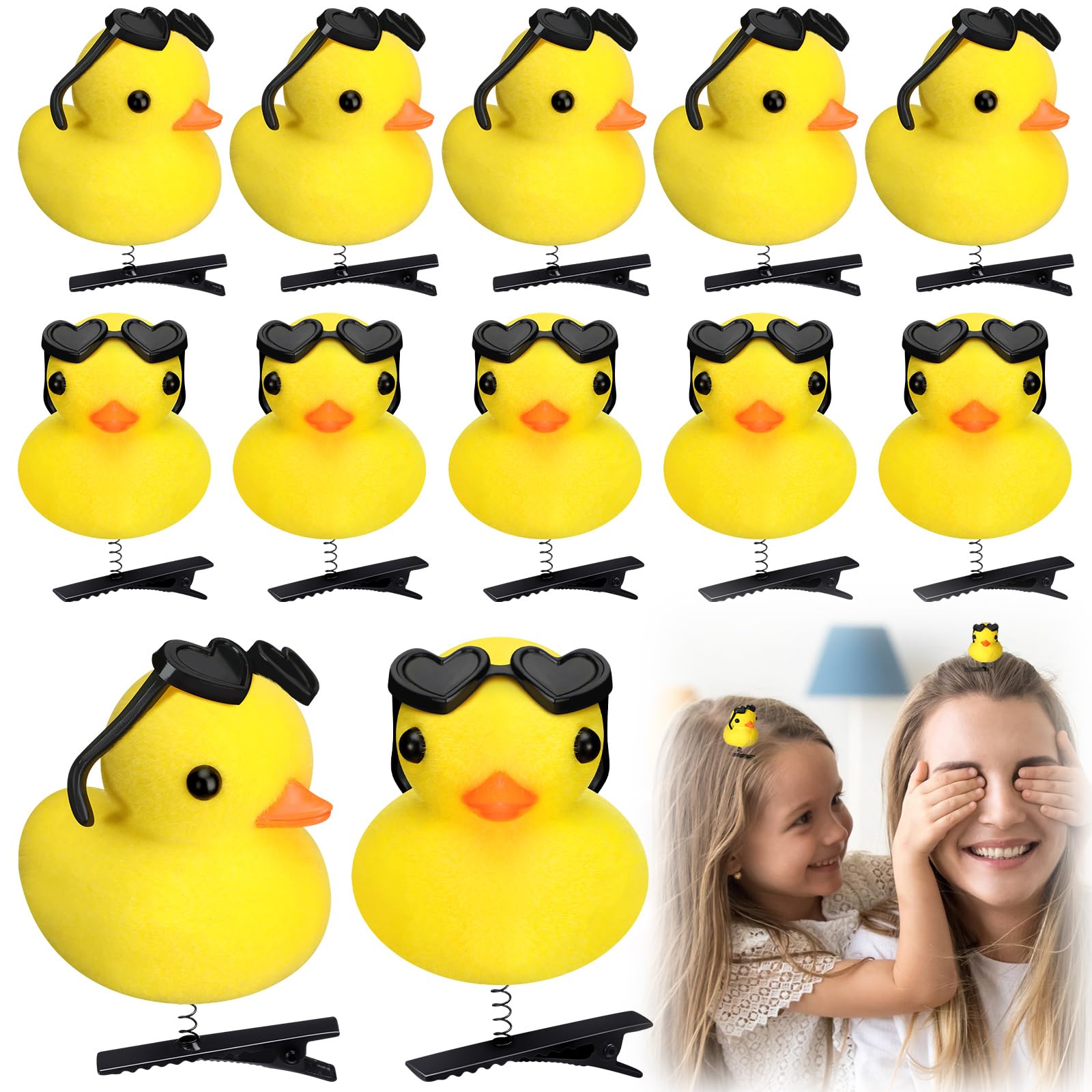 Croknit front view of yellow duck hair clip showing cute design and easy fastening