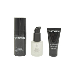 CROWN AFFAIR lifestyle travel shot with minis in a toiletry bag for easy styling