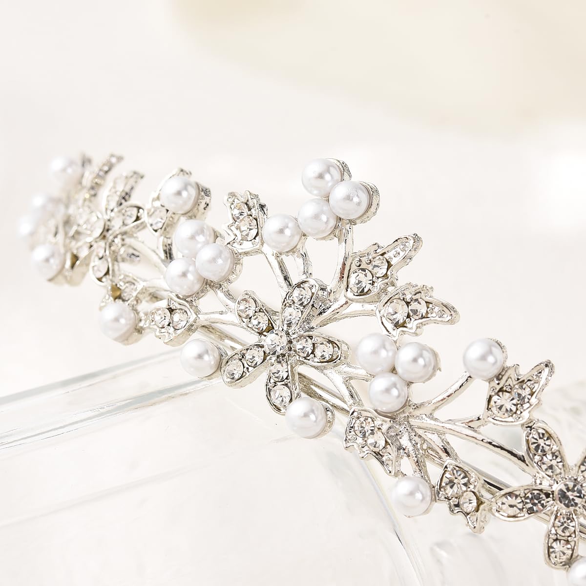 CROWNFAN tiara secured in an updo demonstrating easy styling benefit