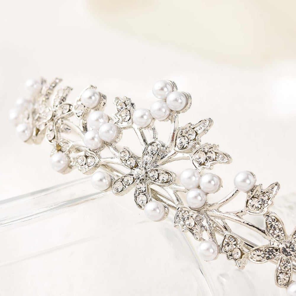 CROWNFAN tiara secured in an updo demonstrating easy styling benefit