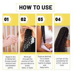 Crownnaturally used on braids before and after showing long-lasting neatness