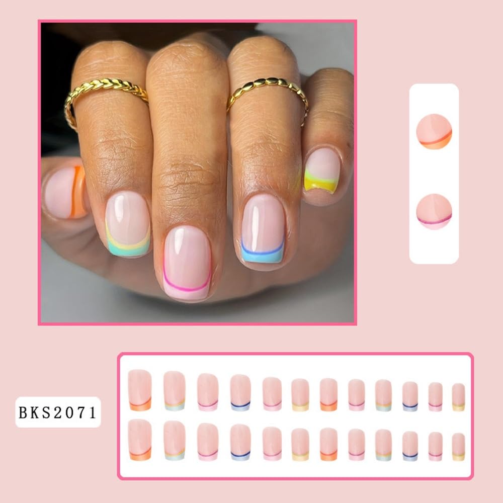 CTTHNBD close-up of colorful French tips highlighting neat edges and salon-like finish