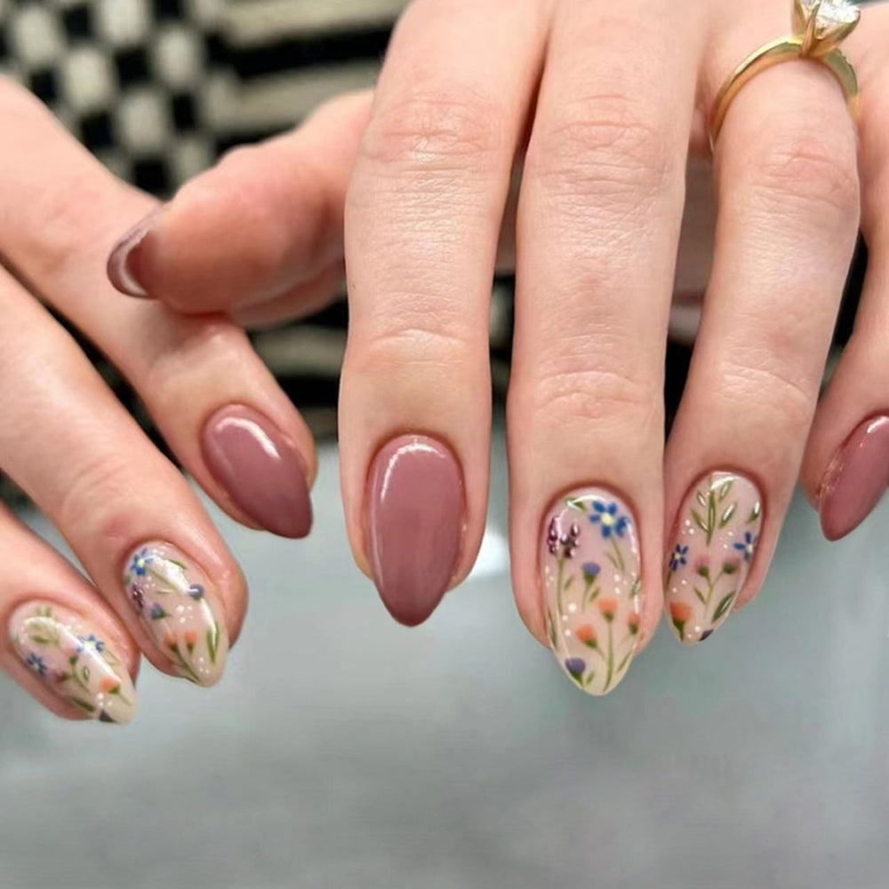 CTTHNBD close-up of floral pattern detail on a nail, showing intricate printed design