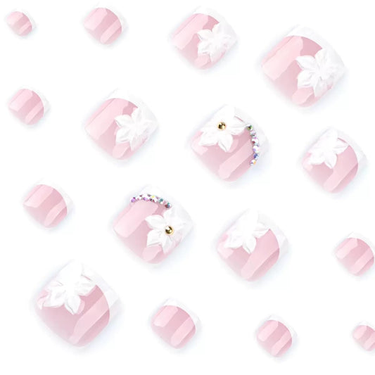 CTTHNBD close-up of flower design and rhinestone accent, detailed salon-style finish