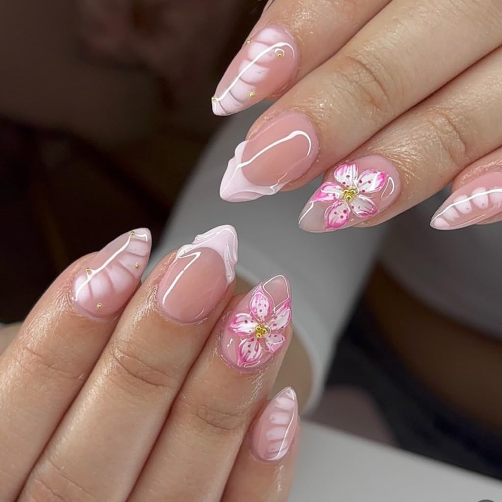 CTTHNBD front packaging showing 24 pink almond press-on nails and benefits