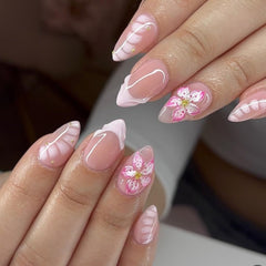 CTTHNBD front packaging showing 24 pink almond press-on nails and benefits
