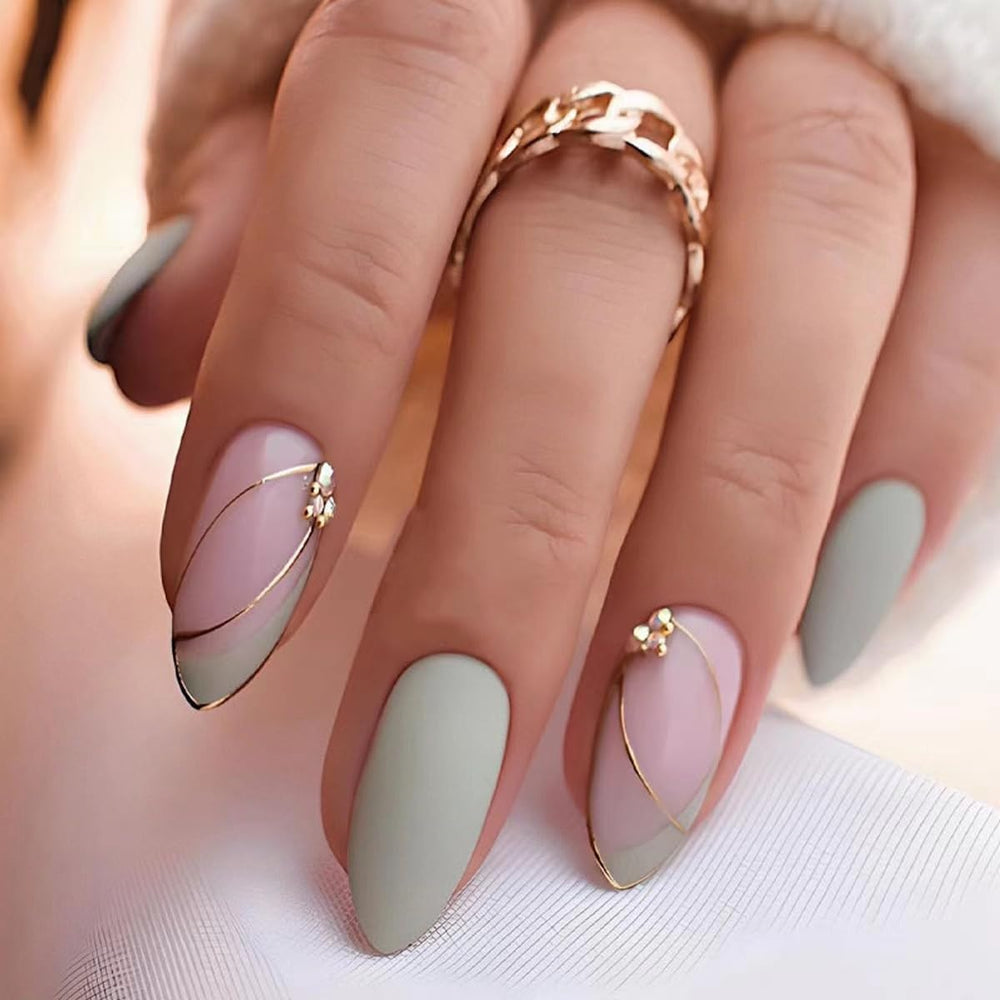 CTTHNBD front packaging showing green almond nails and gold line, ready to wear