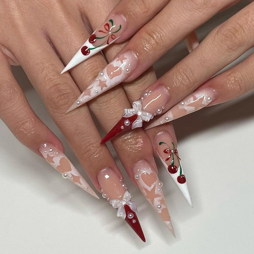 CTTHNBD front packaging showing long stiletto pink press-on nails and accessories for instant style