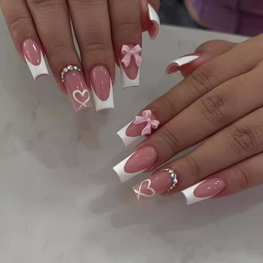 CTTHNBD front packaging showing pink coffin press-on nails and contents, ready to wear