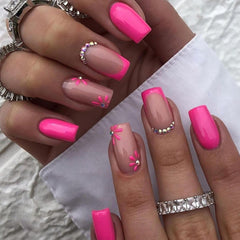 CTTHNBD front packaging showing 24-piece hot pink press-on nails and kit benefits