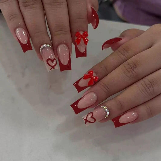 CTTHNBD front packaging showing 24-piece red French coffin set and accessories benefits quick manicure