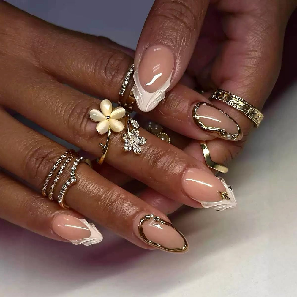 CTTHNBD front view of almond press-on nails showing packaging and classic look
