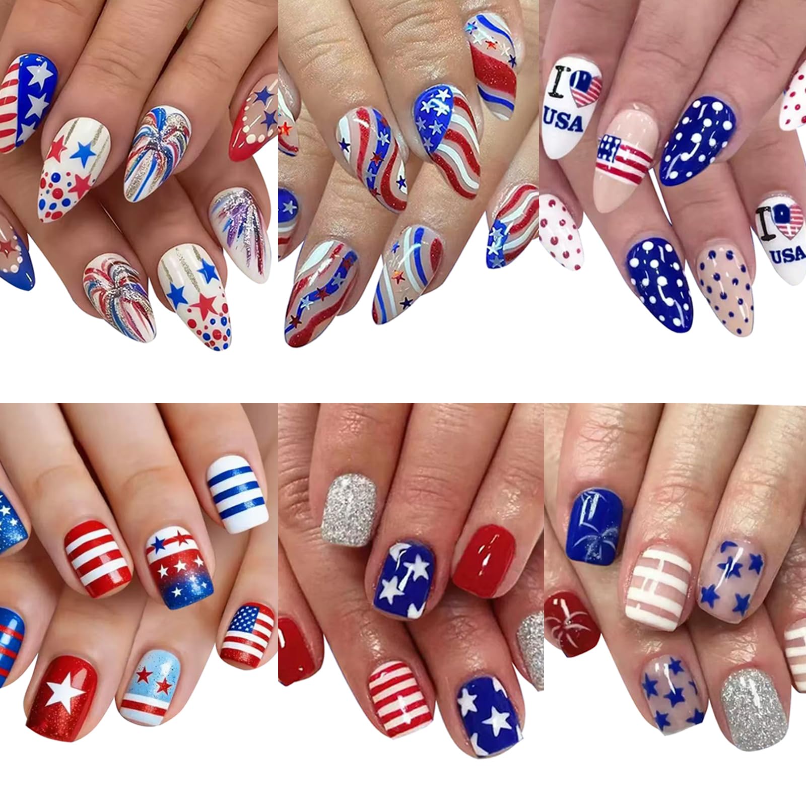 CTTHNBD front packaging showing full 144-piece patriotic nail kit and easy setup benefit
