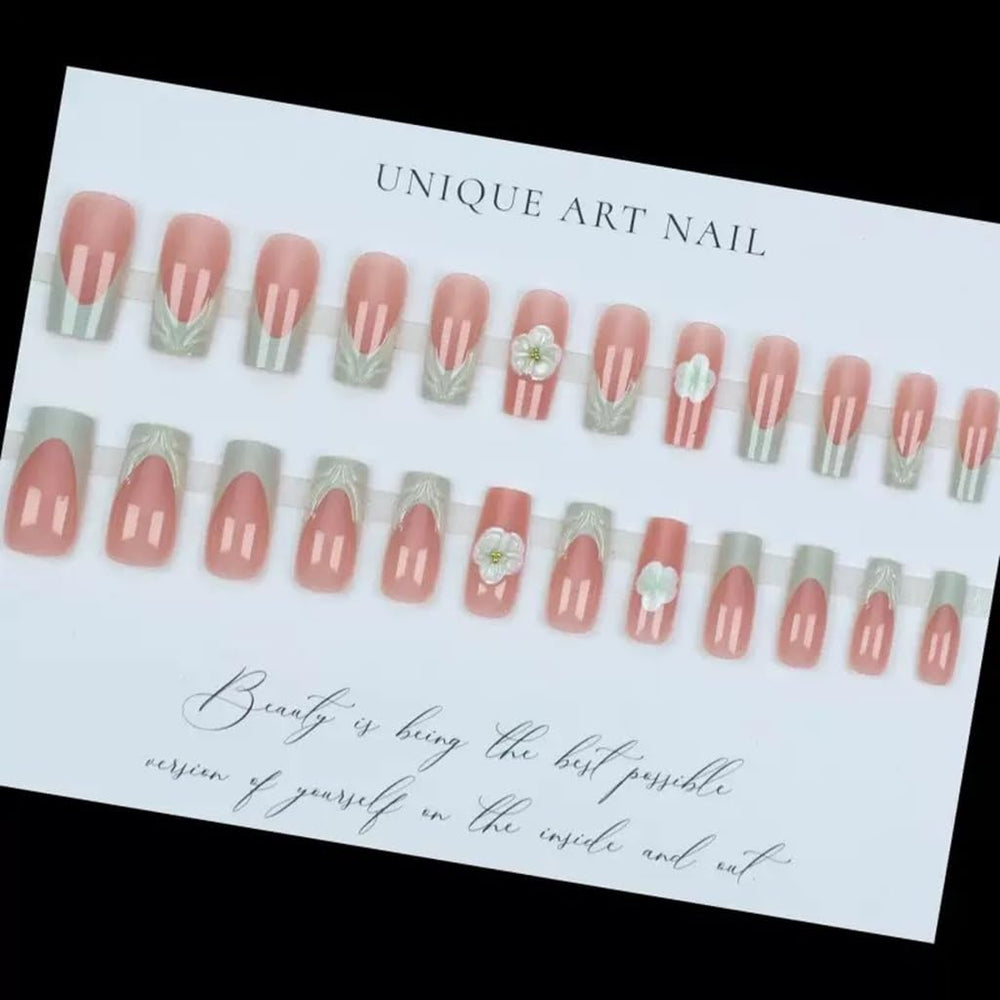 CTTHNBD on a hand model demonstrating how the green French tips appear when worn