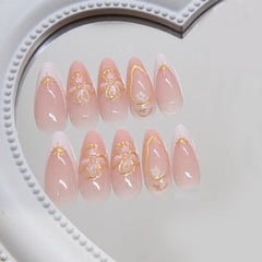 CTTHNBD side profile of almond-shaped nail demonstrating elegant length and curve
