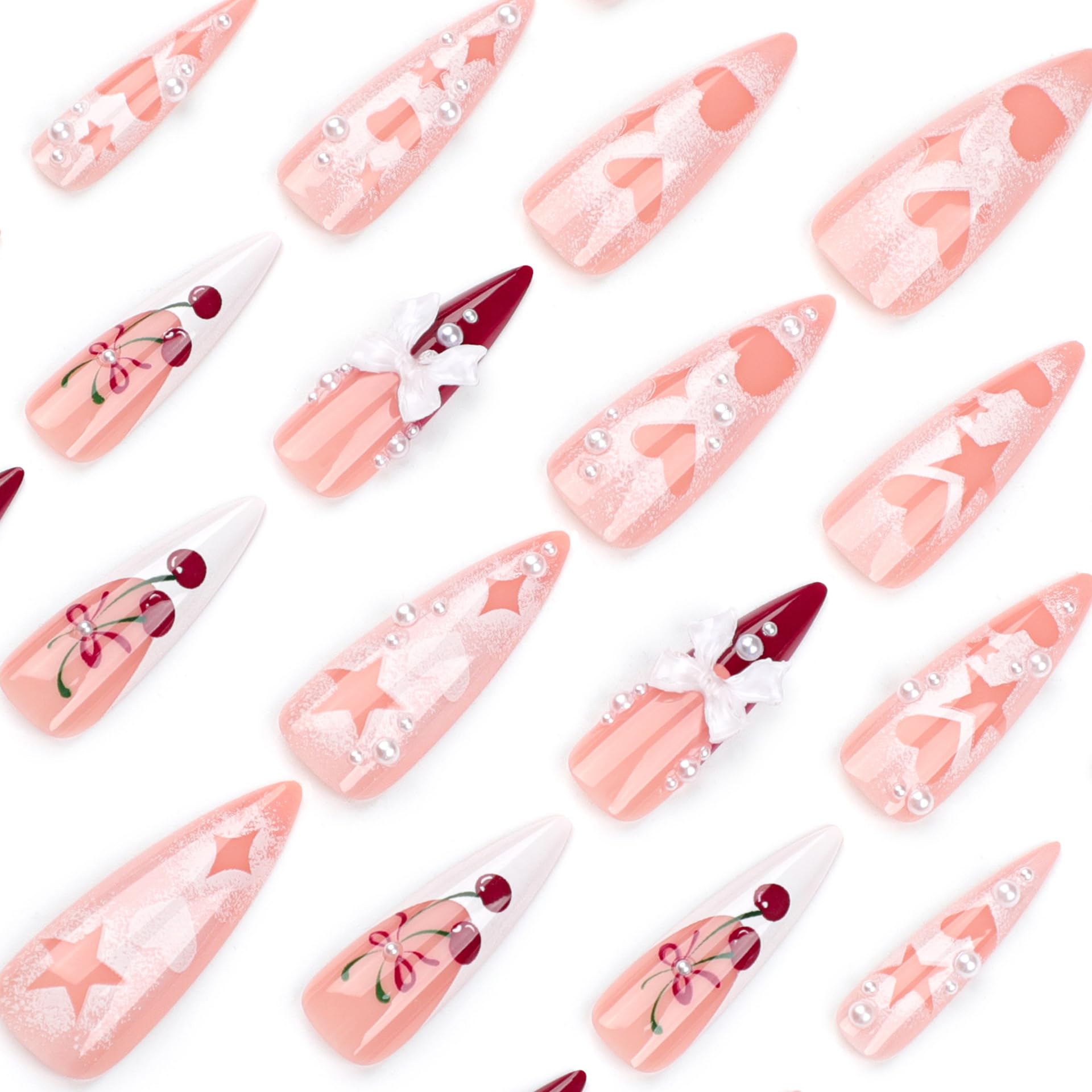 CTTHNBD top view of all 24pcs displayed to show variety of sizes and cohesive French tip look
