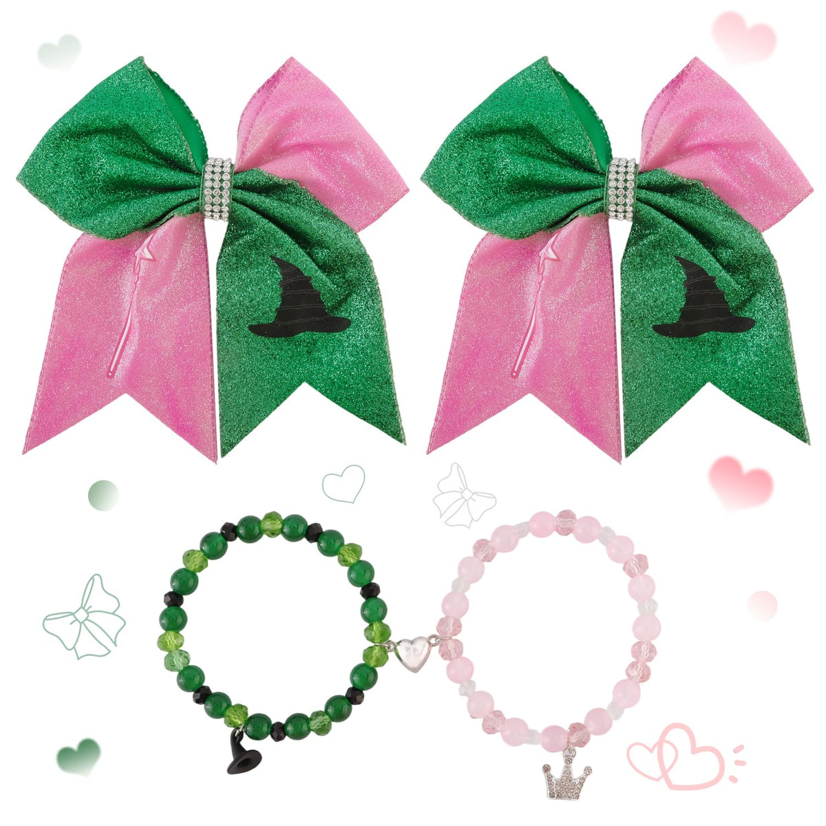 CUBACO front packaging showing pink green witch clips and bracelets, adds themed charm