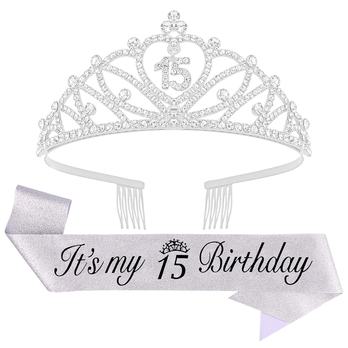 CUBACO front view of crown and sash showing complete silver set and celebration-ready look