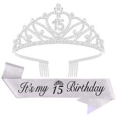 CUBACO front view of crown and sash showing complete silver set and celebration-ready look