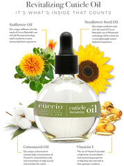Cuccio oil drop texture close-up highlighting quick absorption benefit