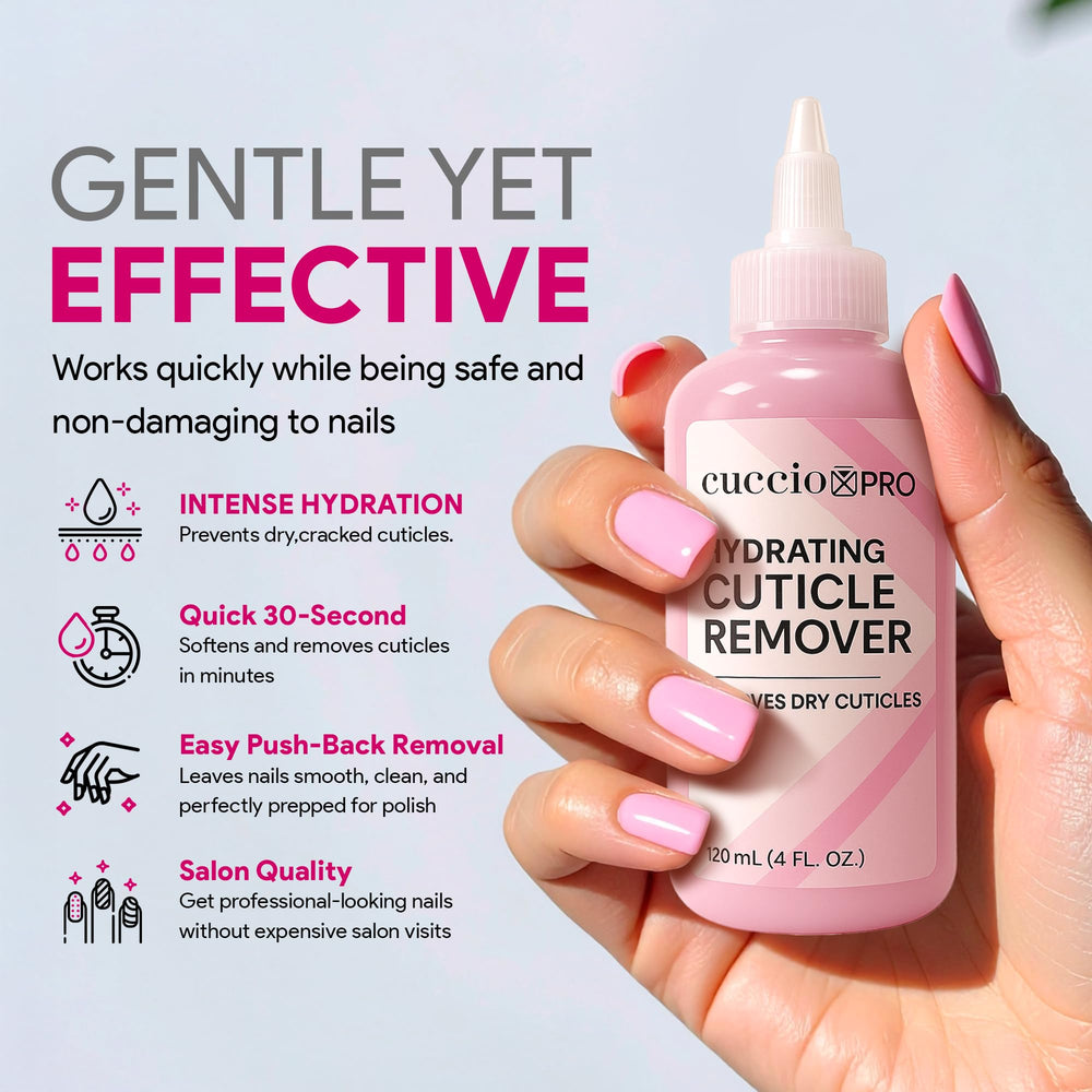 Cuccio applied around fingernail demonstrating gentle softening and easy removal benefit