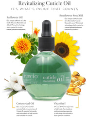 Cuccio dropper applying oil to cuticle, shows precise easy application benefit