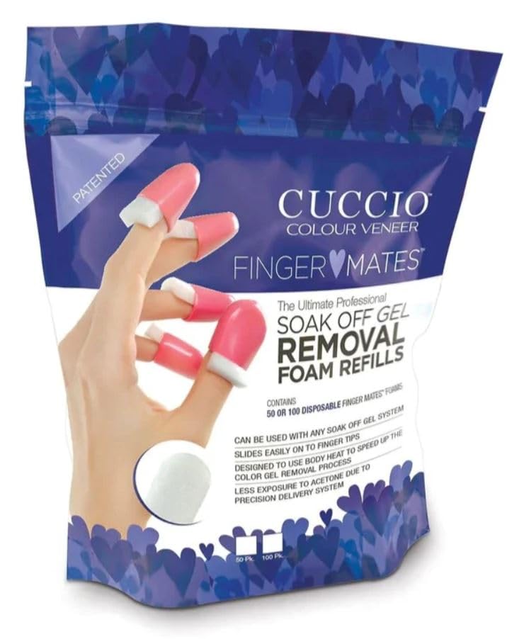 Cuccio Finger Mates front view showing caps and foam pads for cleaner fast gel removal
