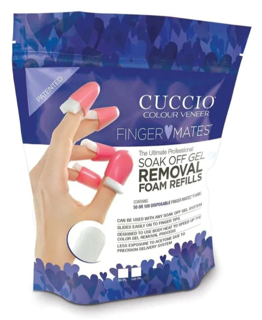 Cuccio Finger Mates front view showing caps and foam pads for cleaner fast gel removal
