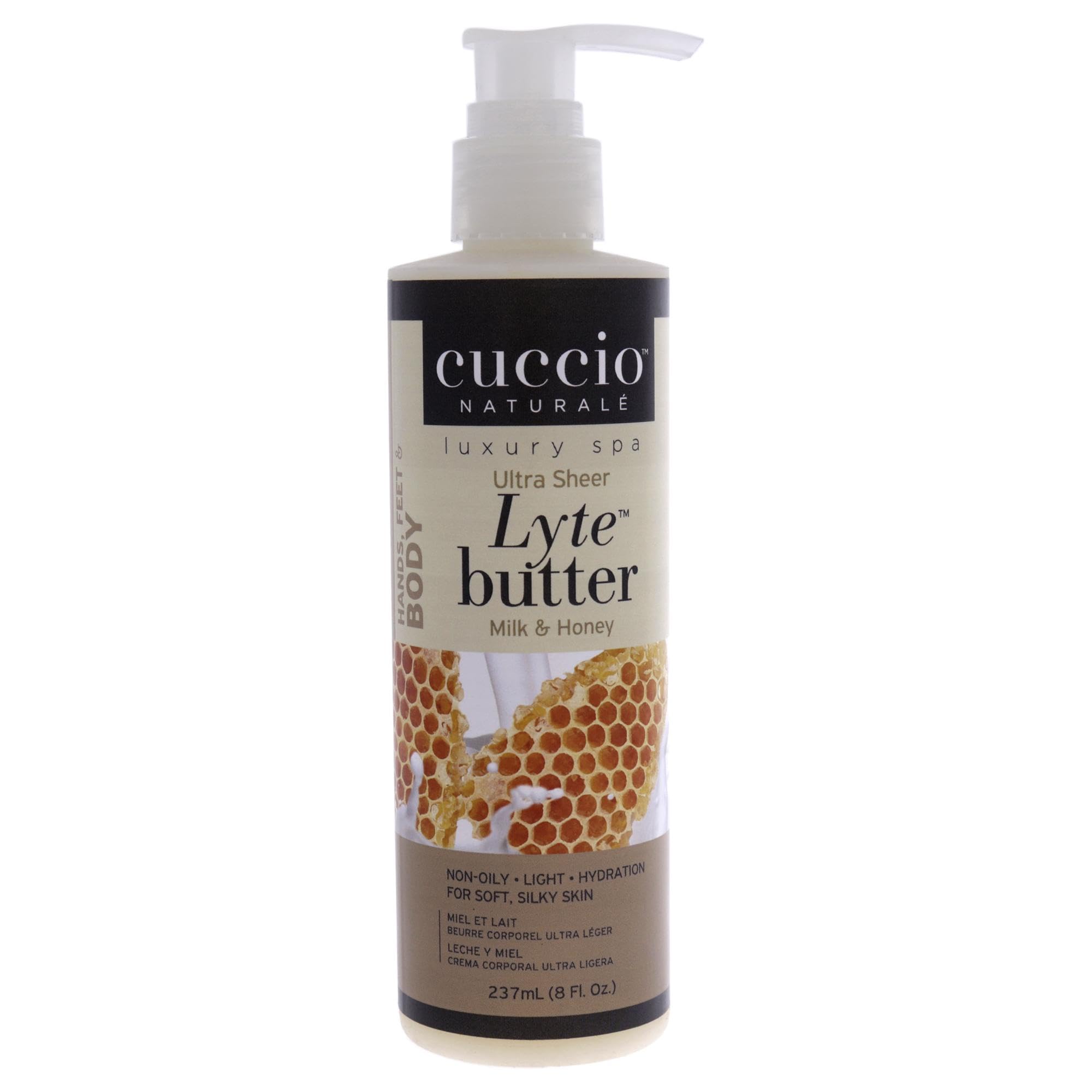 Cuccio front jar Milk and Honey scent showing packaging and quick absorption benefit