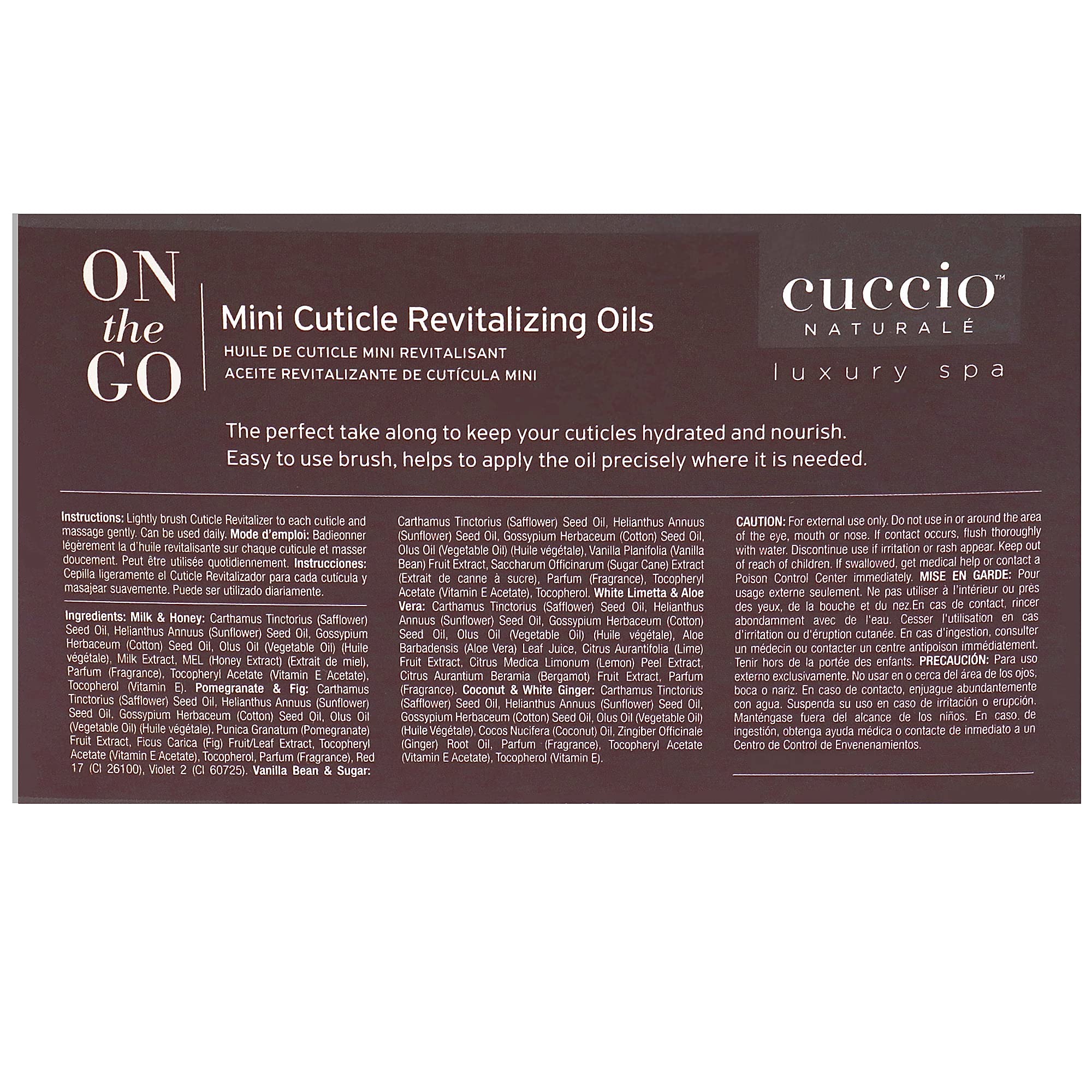 Cuccio oil applied to fingers in hand lifestyle scene for travel-friendly care