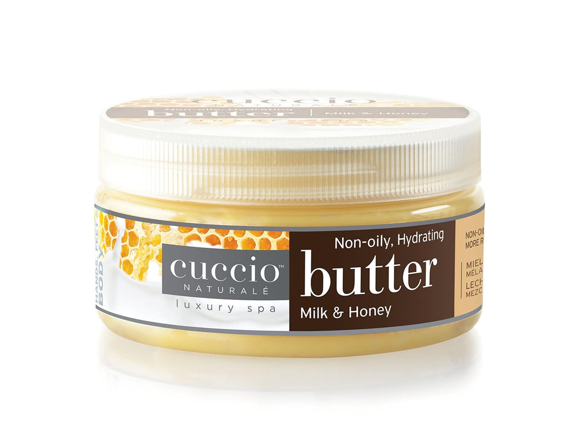 Cuccio Milk & Honey tub front view showing label and nourishing cream