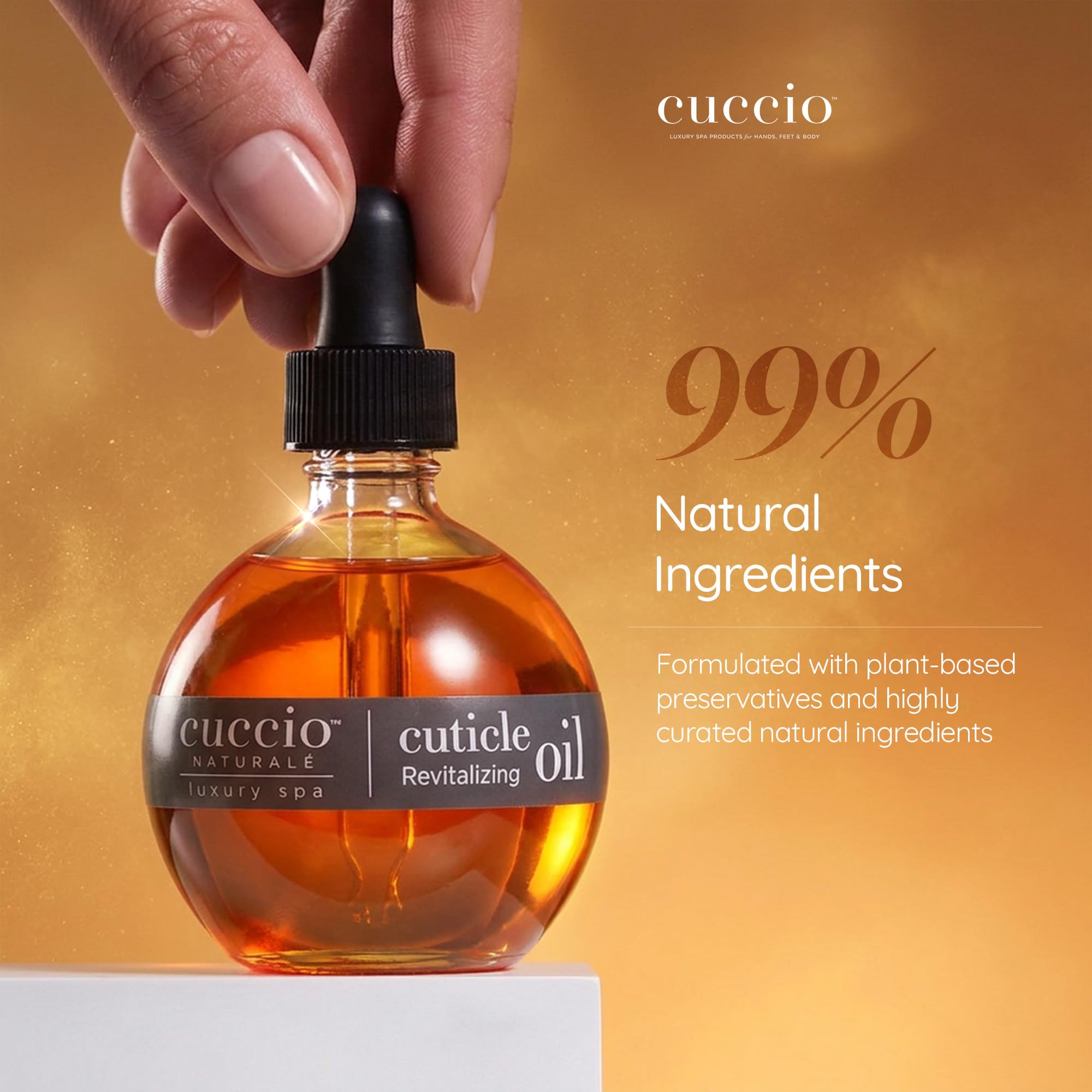 Cuccio oil texture on skin absorbing fast, demonstrates non-greasy moisture