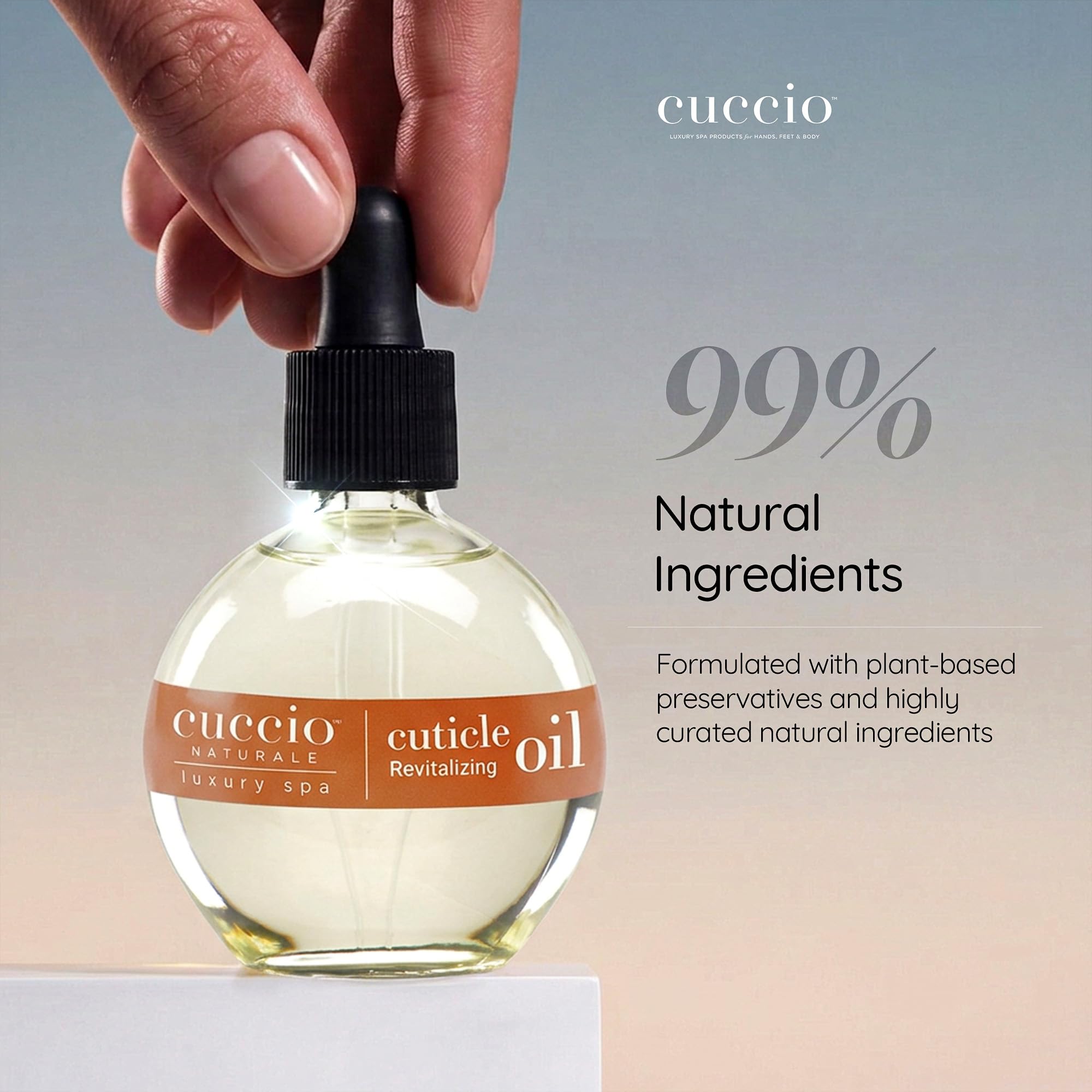 Cuccio oil texture on skin demonstrating quick absorption benefit