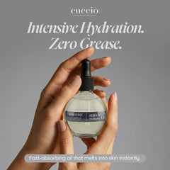 Cuccio label detail highlighting ingredients and clean formulation